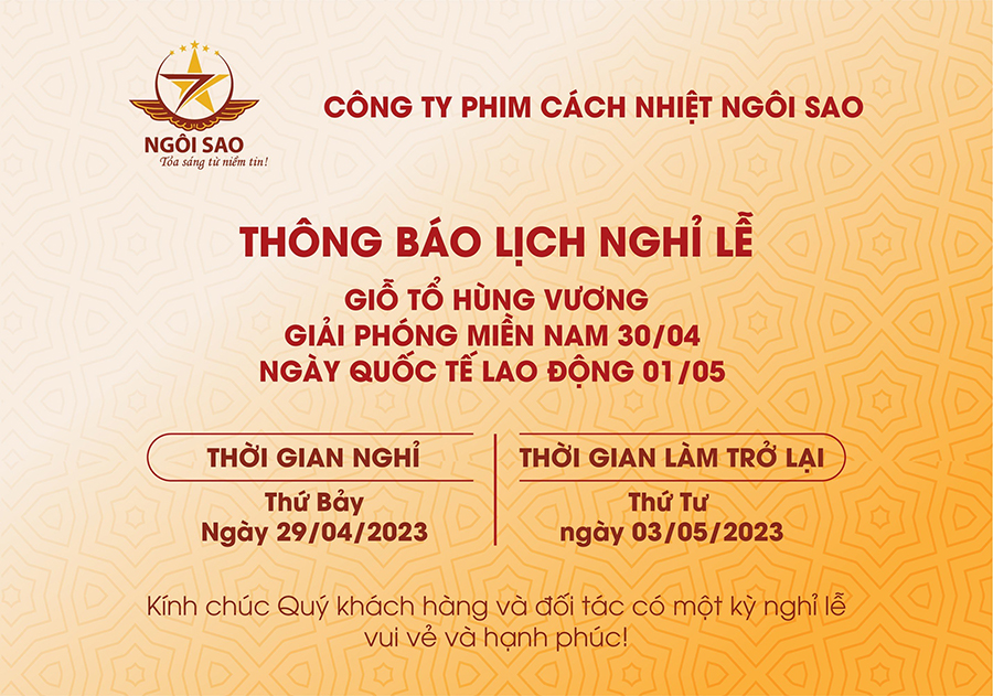 Thông báo lịch nghỉ lễ Giỗ Tổ Hùng Vương, 30/4 và 1/5